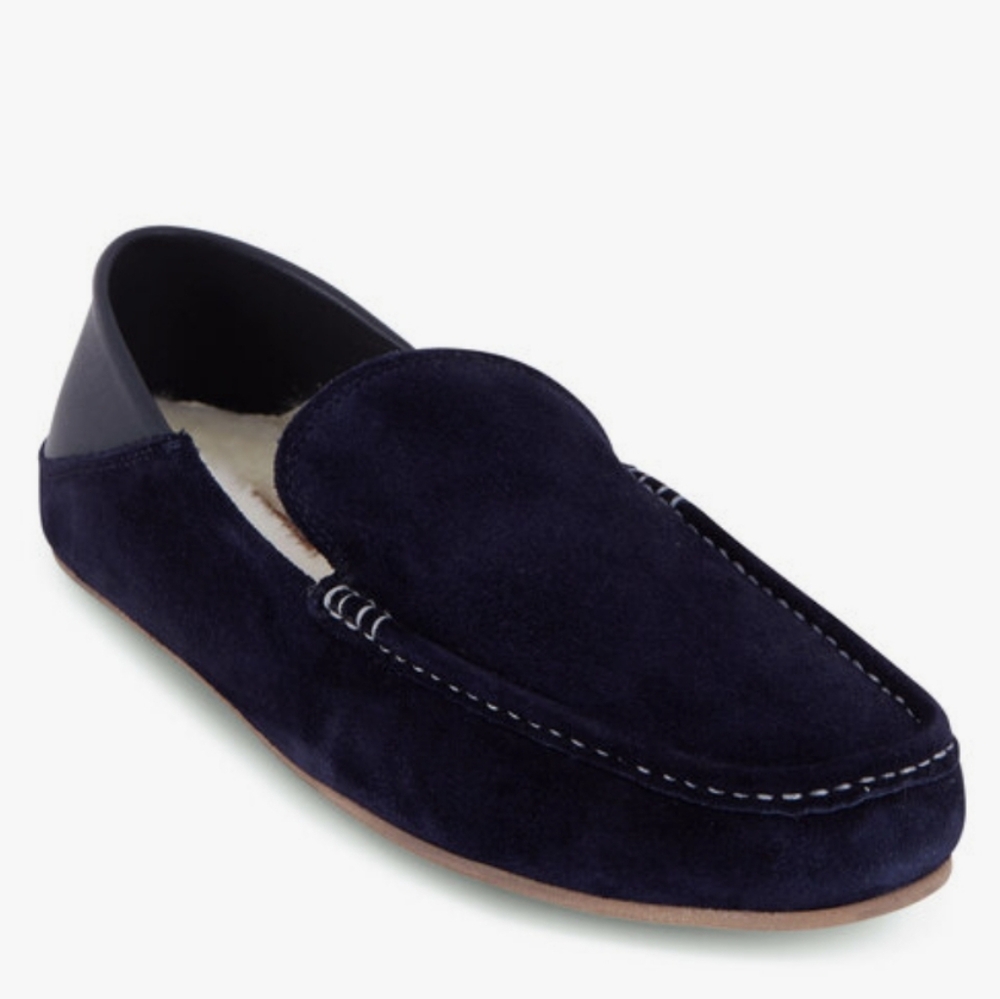 G.Brown Men's Leather And‎ Suede Slippers, Blue, Men's Size 9, Shearling Lined